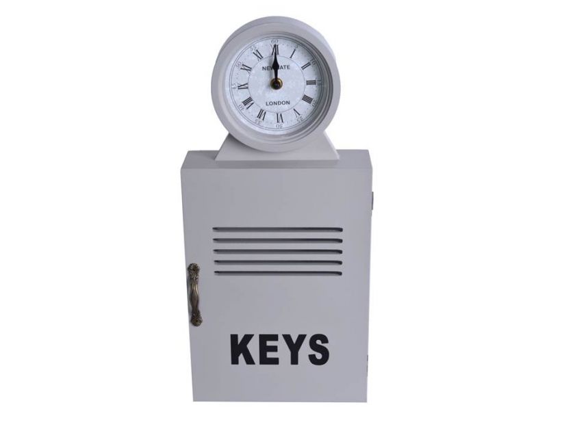 foto: Dřevěná skříňka na klíče s hodinami