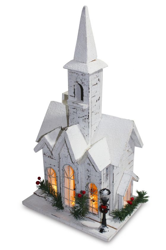 Svítící dřevěný kostel 50 cm