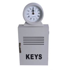 foto: Dřevěná skříňka na klíče s hodinami